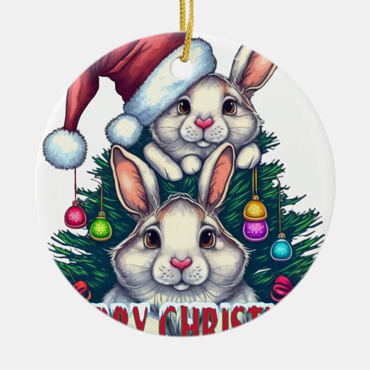 Lieve Konijn Prettig Kerstmis – Vakantie Konijn Keramisch Ornament (Voorkant)