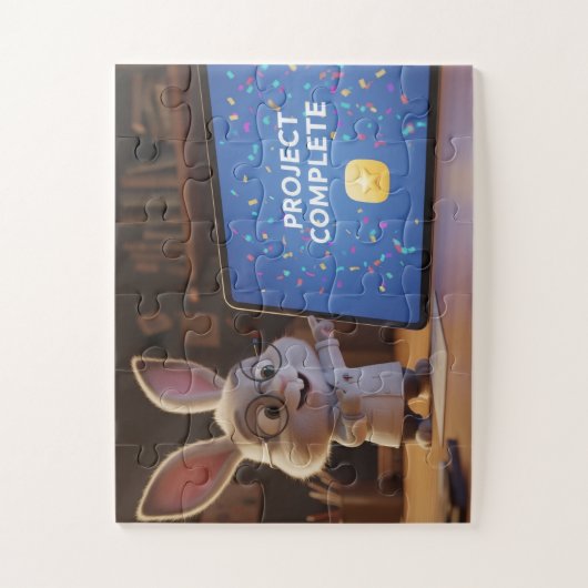 Lieve Konijnwetenschapper Viert Project Afgerond Legpuzzel (Verticaal)