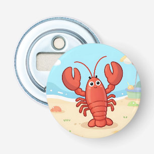 Lieve kreeft op het strand button flesopener
