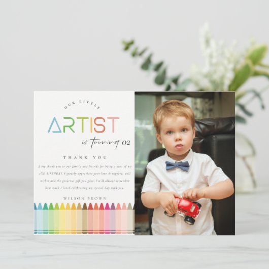 Lieve Kunstenaar Kleurpotlood Regenboog Foto Verja Bedankkaart (Staand voorkant)