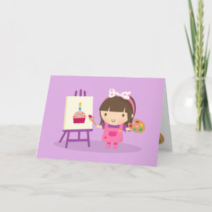 Lieve kunstzinnig meisje dat verjaardagskaart schi kaart