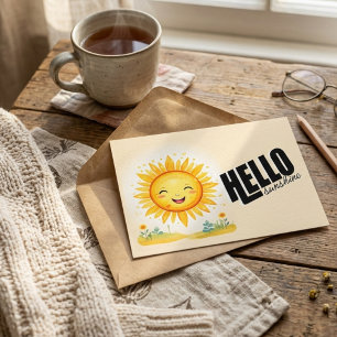 Lieve Lachende Zon Illustratie Typografie Hallo Zo Feestdagenkaart