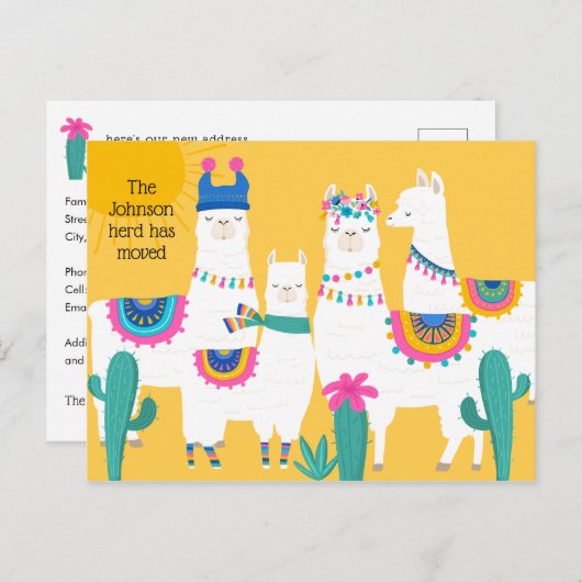 Lieve Lama Familie Adreswijziging Aankondigingskaart (Voorkant / Achterkant)