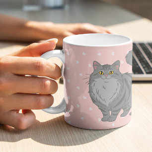Lieve langharige grijze tabbykat moeder gepersonal koffiemok