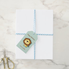 Lieve leeuw blauwe patroon verjaardag cadeaulabel