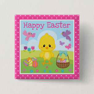 Lieve lente paas kuiken & chocolade eieren Pasen Vierkante Button 5,1 Cm