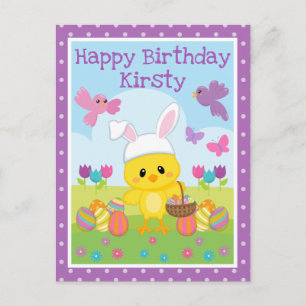 Lieve lente paas kuiken & chocolade eieren verjaar briefkaart