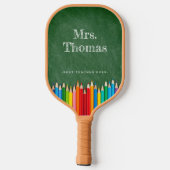 Lieve leraar schoolbord gekleurde potloden pickleball paddle (Achterkant)