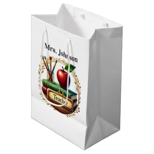 Lieve lerares voeg naam toe medium cadeauzakje (Voorkant Gekanteld)