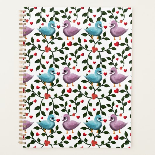Lieve Liefdes Vogels Naadloos Patroon Romantisch Planner (Voorkant)
