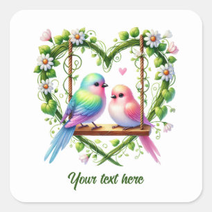 Lieve liefdesvogels aanpasbare Huwelijk Vierkante Sticker
