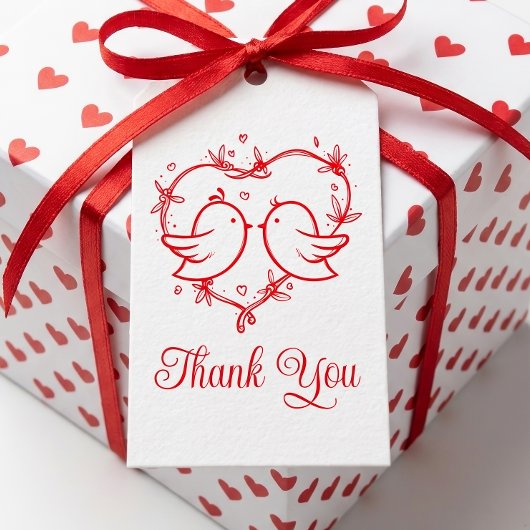 Lieve Liefdesvogels Boho Rode Hart Bedankt Trouwfe Cadeaulabel