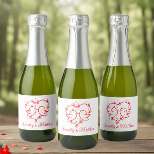 Lieve Liefdesvogels Boho Rode Hartentuin Bruiloft Sparkling Wijnetiket