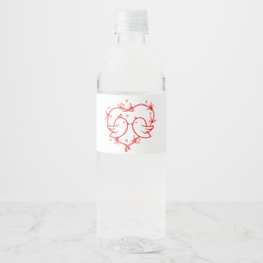 Lieve Liefdesvogels Boho Rode Hartentuin Bruiloft Waterfles Etiket (Voorkant)