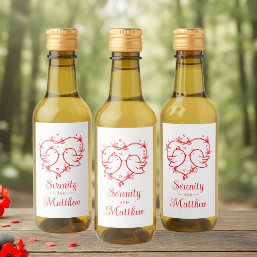 Lieve Liefdesvogels Boho Rode Hartentuin Bruiloft Wijn Etiket