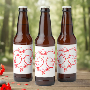 Lieve Liefdesvogels Boho Rode Hartentuin Trouwdag Bier Etiket