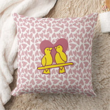 Lieve Liefdesvogels & Roze Harten Worpkussen