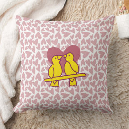 Lieve Liefdesvogels & Roze Harten Worpkussen Kussen