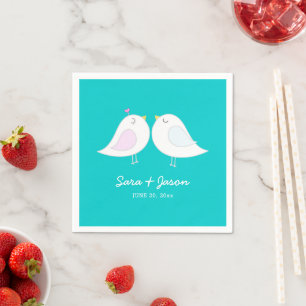 Lieve Liefdesvogels Teal Bruiloft Servetten