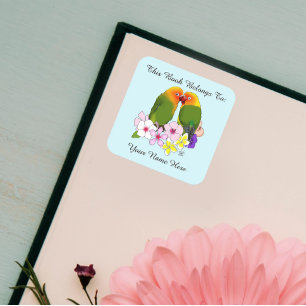 Lieve Liefdesvogels Tropische Bloemen Romantisch E Vierkante Sticker