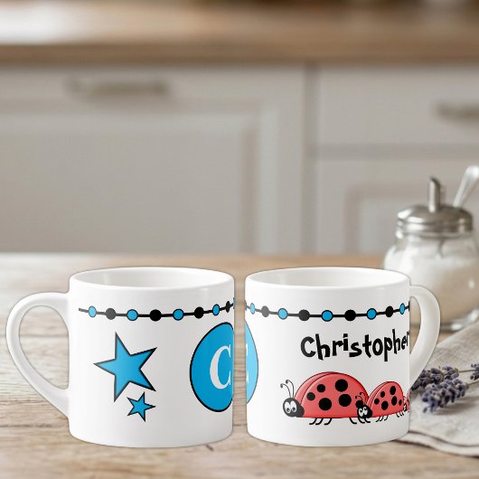 Lieve lievebuggen naam initiaal blauw espresso kop