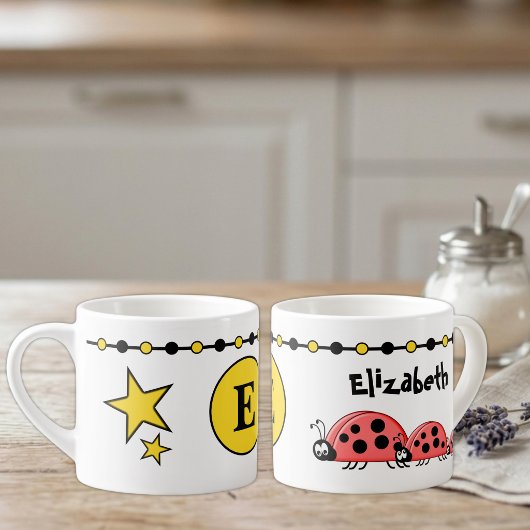 Lieve lievebuggen naam initiaal geel espresso kop