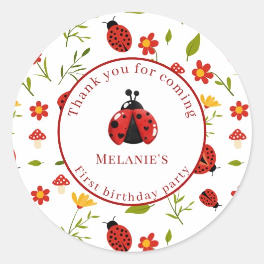 Lieve Lieveheersbeestje 1e Verjaardagssticker Ronde Sticker (Voorkant)