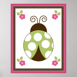 Lieve Lieveheersbeestje en Bloemen Nursery Kunst P Poster