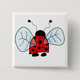 Lieve Lieveheersbeestje Illustratie Vierkante Button 5,1 Cm