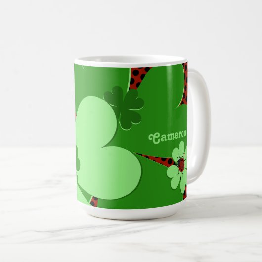 Lieve Lieveheersbeestje & Klaverblad Naam  Koffiemok (Voorkant rechts)