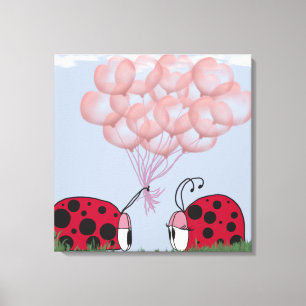 Lieve Lieveheersbeestje Met Mooie Roze Ballonnen B Canvas Afdruk