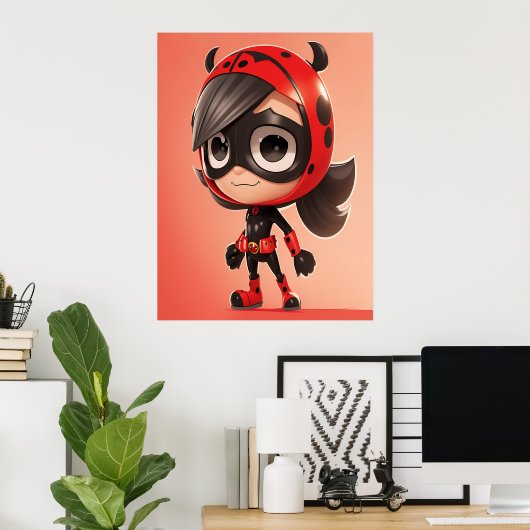 Lieve Lieveheersbeestje Superheld Meisje Kinderkam Poster (Thuiskantoor)