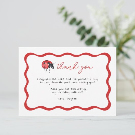 Lieve Lieveheersbeestje Verjaardagsfeest Dank Je K Bedankkaart (Staand voorkant)