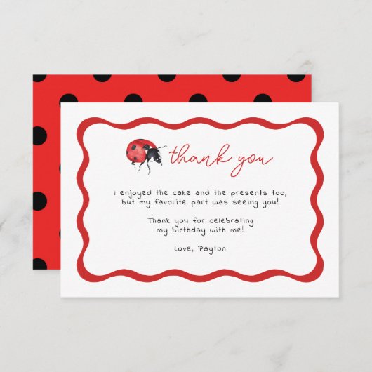 Lieve Lieveheersbeestje Verjaardagsfeest Dank Je K Bedankkaart (Voorkant / Achterkant)