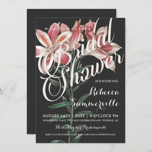 Lieve Lily Botanical Bridal Shower Invitations Kaart (Voorkant / Achterkant)