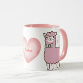 Lieve Llama Met Roze Hartjes Meisjesnaam Monogram Mok (Voorkant rechts)