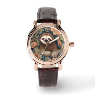 Lieve Luiaard Elegante Bloemen William Morris Geïn Horloge