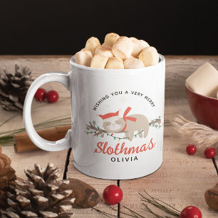 Lieve luiaard gepersonaliseerde kinderkerst koffiemok