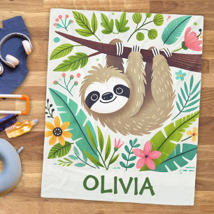 Lieve luiaard hangend aan boom in jungle fleece deken