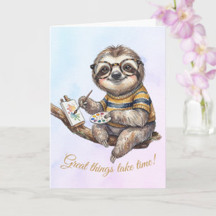 Lieve luiaard met bril Grappige aquarel schilderin Kaart