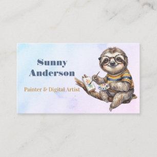Lieve luiaard met bril Grappige aquarel schilderin Visitekaartje