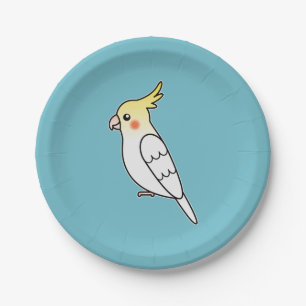 Lieve Lutino Cockatiel Cartoon Vogel Illustratie Papieren Bordje