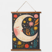 Lieve Maan Boho Bloem Illustratie Hangend Wandkleed (Voorkant)