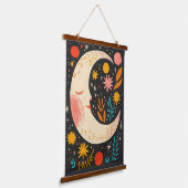 Lieve Maan Boho Bloem Illustratie Hangend Wandkleed (Gebogen)