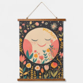 Lieve Maan Boho Bloem Illustratie Hangend Wandkleed (Voorkant 2)