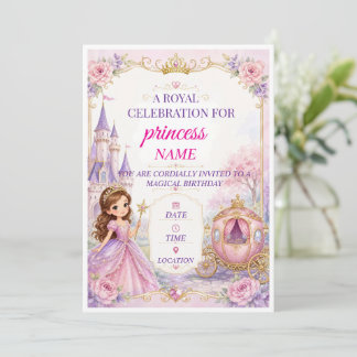 Lieve Magische Prinses Meisje 5e Verjaardagsuitnod Kaart