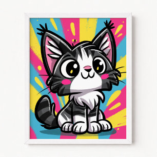 Lieve Maine Coon Kat Pop Art Cartoon Poster