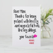 Lieve mama bedankt voor je geduld Moederdag kaart (Staand voorkant)