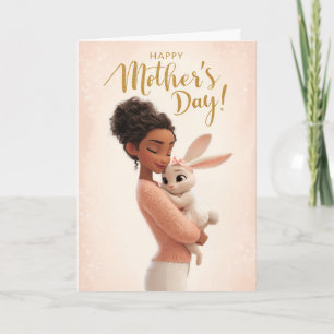 Lieve mama die baby konijn knuffelt Fijne Moederda Kaart