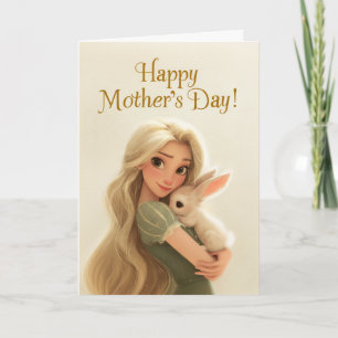 Lieve mama die konijn vasthoudt Fijne Moederdag Kaart